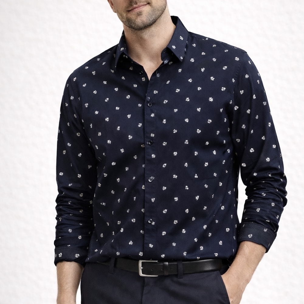 Express Dark Blue Patterned Button Down